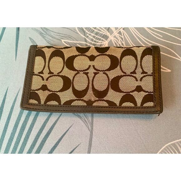 Coach signature CC LOGO black 90’s Y2K CHECKBOOK COVER leather & canvas - Picture 2 of 6